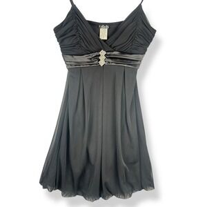 Deb Y2K Black Chiffon Mini Dress Womens Size Medium Club Party Glam USA‎ Made